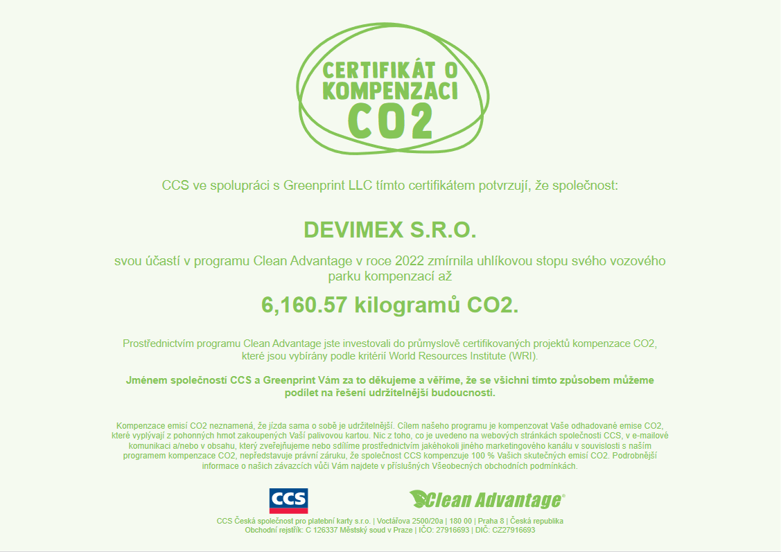 Certifikát Clean Advantage 2022